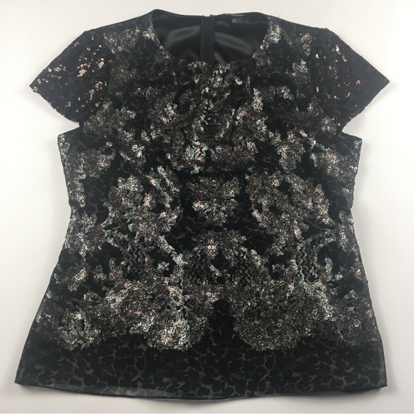 Elie Tahari short sleeve sequin blouse size medium - Picture 2 of 10